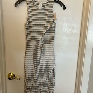 Elegant Striped Midi Dress in Cream and Black